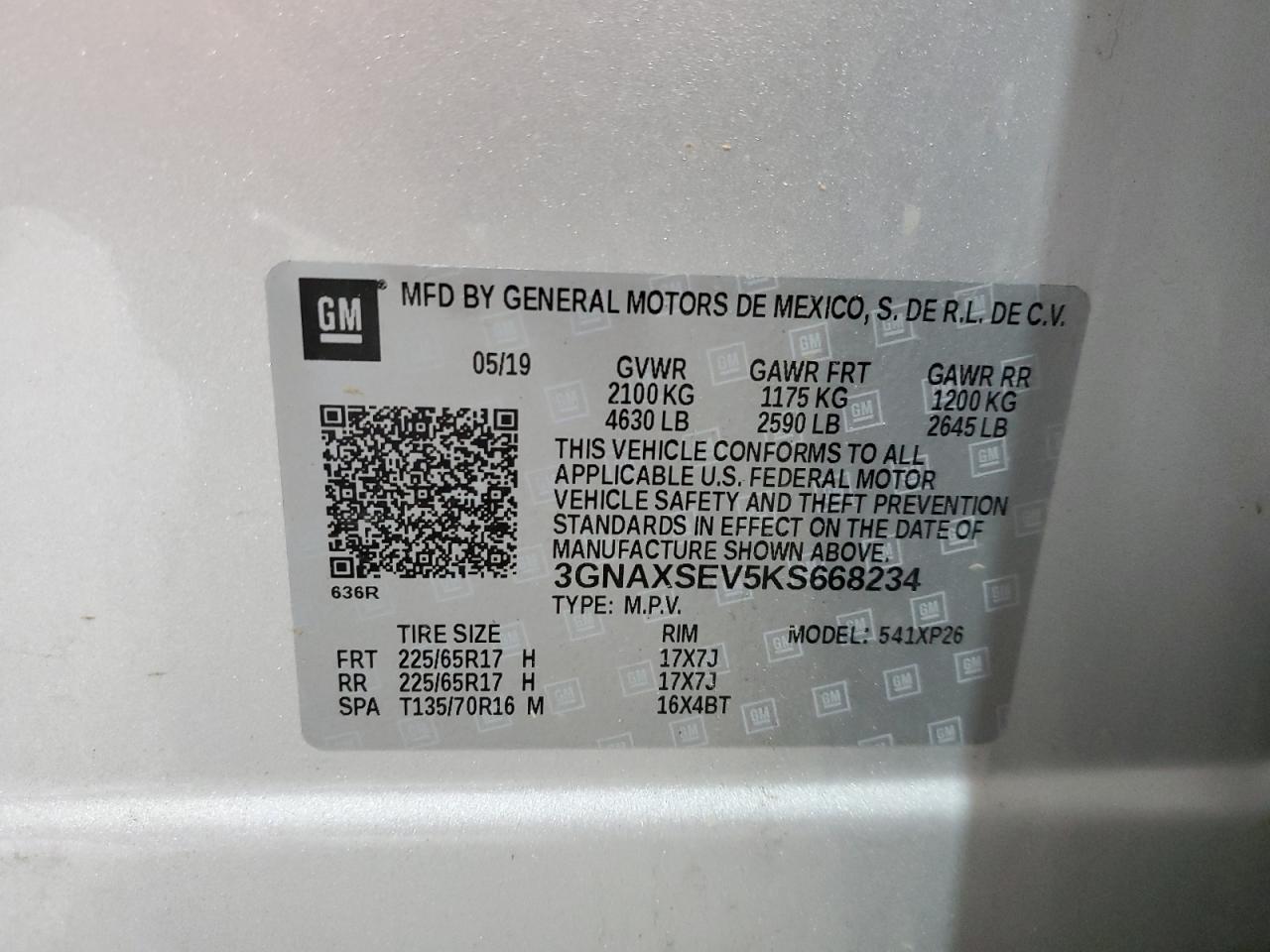 2019 Chevrolet Equinox Ls VIN: 3GNAXSEV5KS668234 Lot: 65523035
