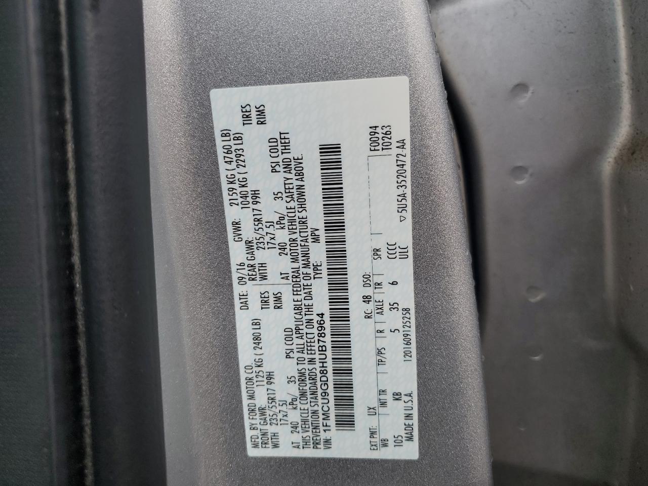 1FMCU9GD8HUB78964 2017 Ford Escape Se