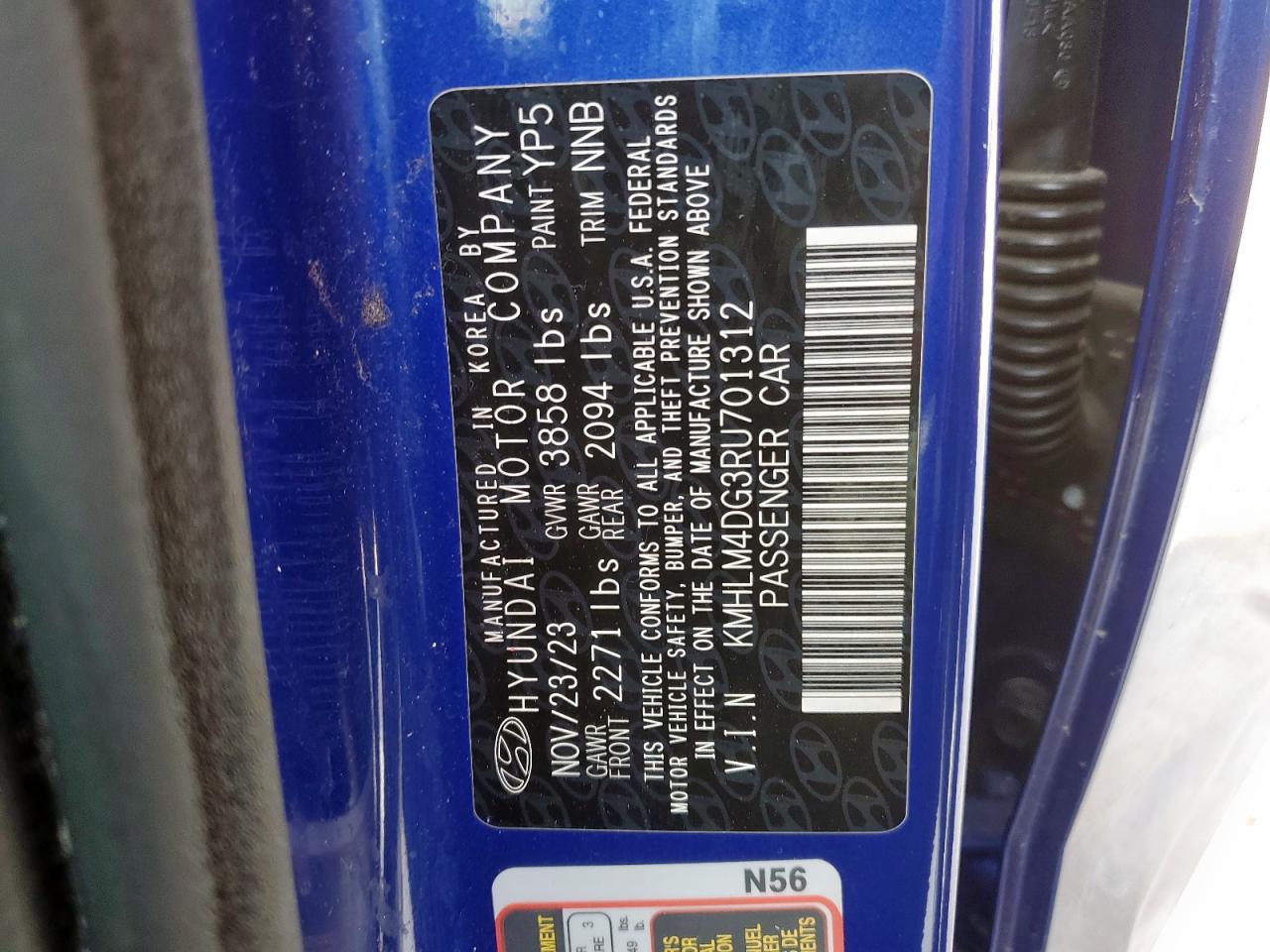 2024 Hyundai Elantra Sel VIN: KMHLM4DG3RU701312 Lot: 65060505
