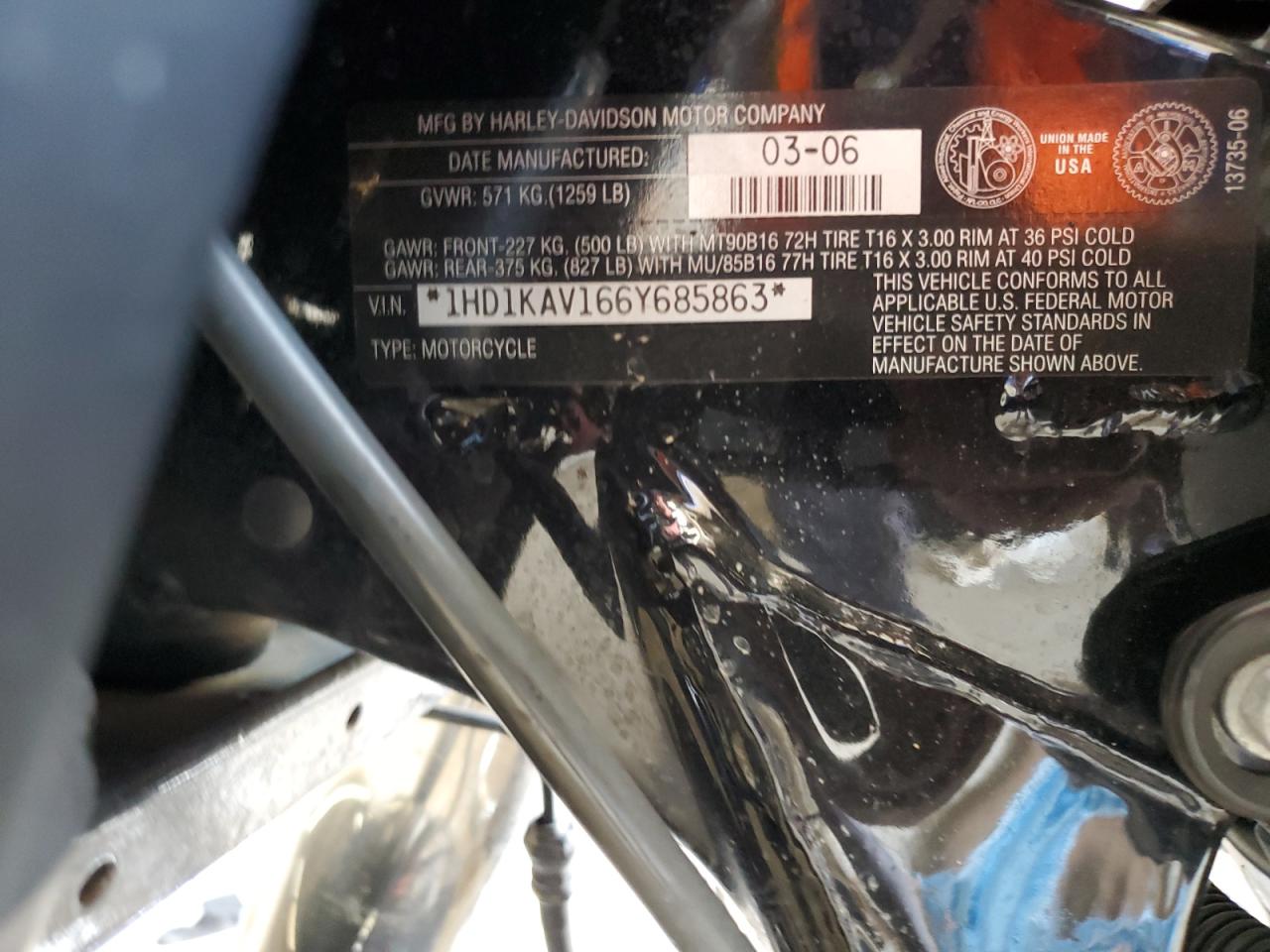 2006 Harley-Davidson Flhx VIN: 1HD1KAV166Y685863 Lot: 64242715