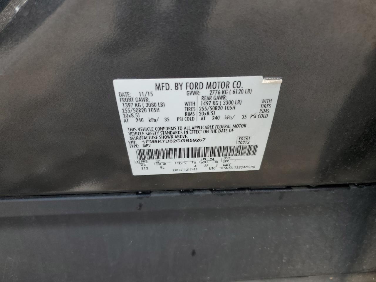 2016 Ford Explorer Xlt VIN: 1FM5K7D82GGB59267 Lot: 66211155