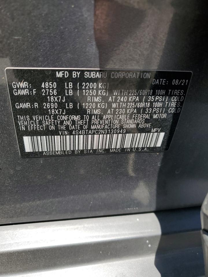 2022 Subaru Outback Touring VIN: 4S4BTAPC2N3130949 Lot: 63874675
