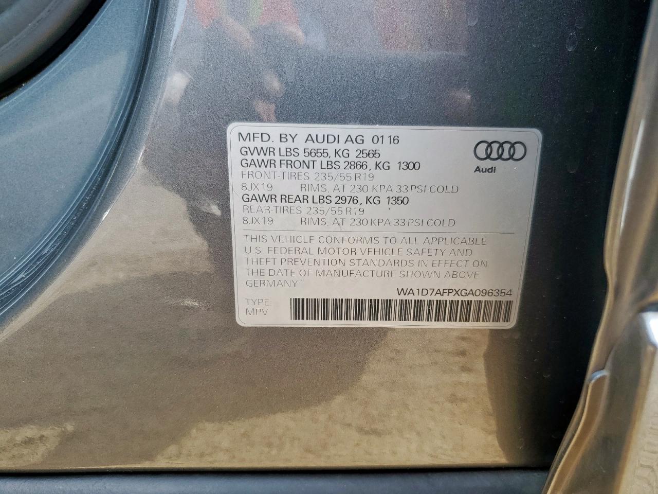 2016 Audi Q5 Premium Plus S-Line VIN: WA1D7AFPXGA096354 Lot: 64903725