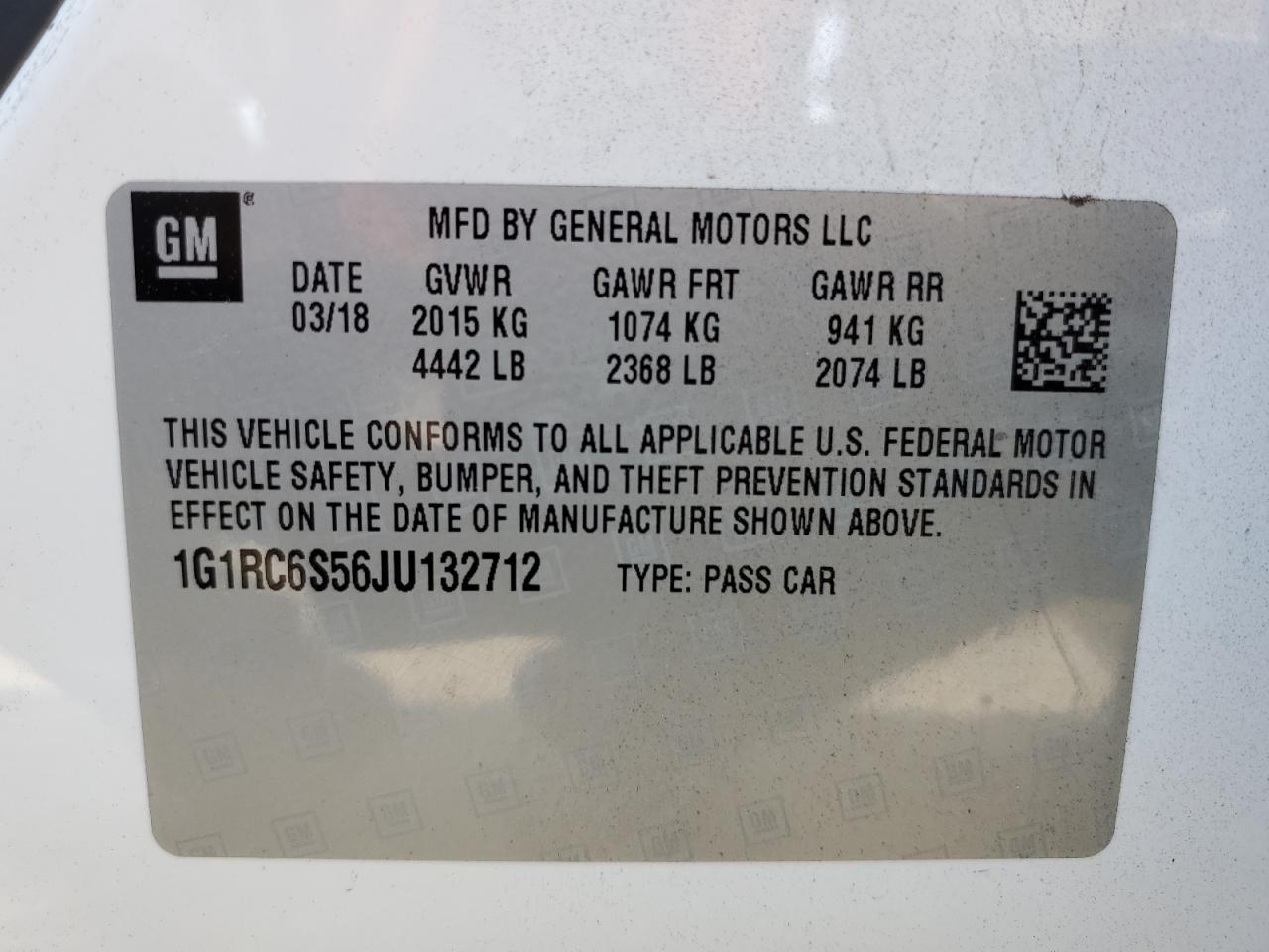 2018 Chevrolet Volt Lt VIN: 1G1RC6S56JU132712 Lot: 63283445
