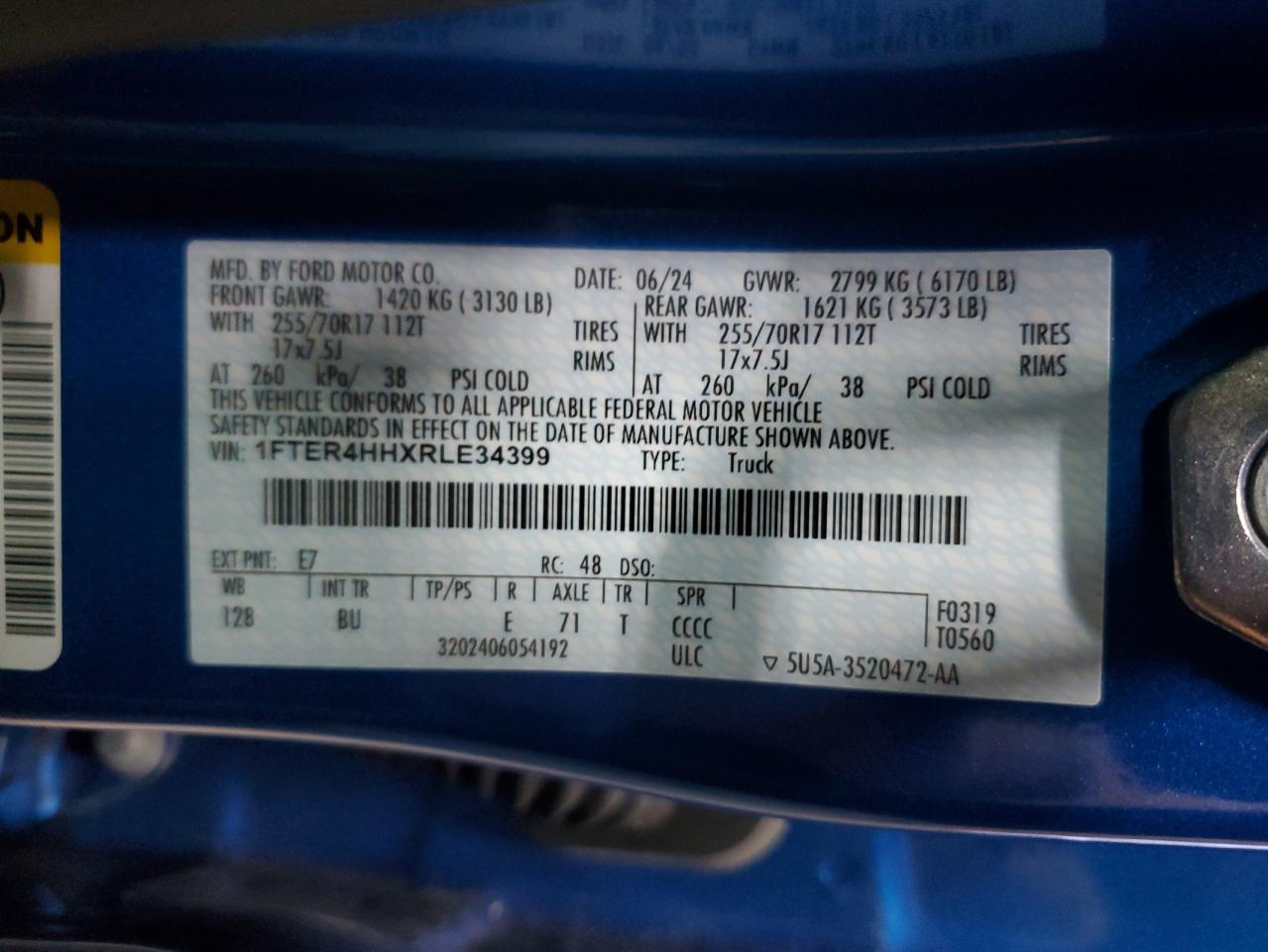 2024 Ford Ranger Xlt VIN: 1FTER4HHXRLE34399 Lot: 63197995