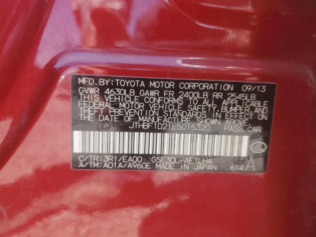2014 Lexus Is 250 VIN: JTHBF1D21E5015320 Lot: 63400775
