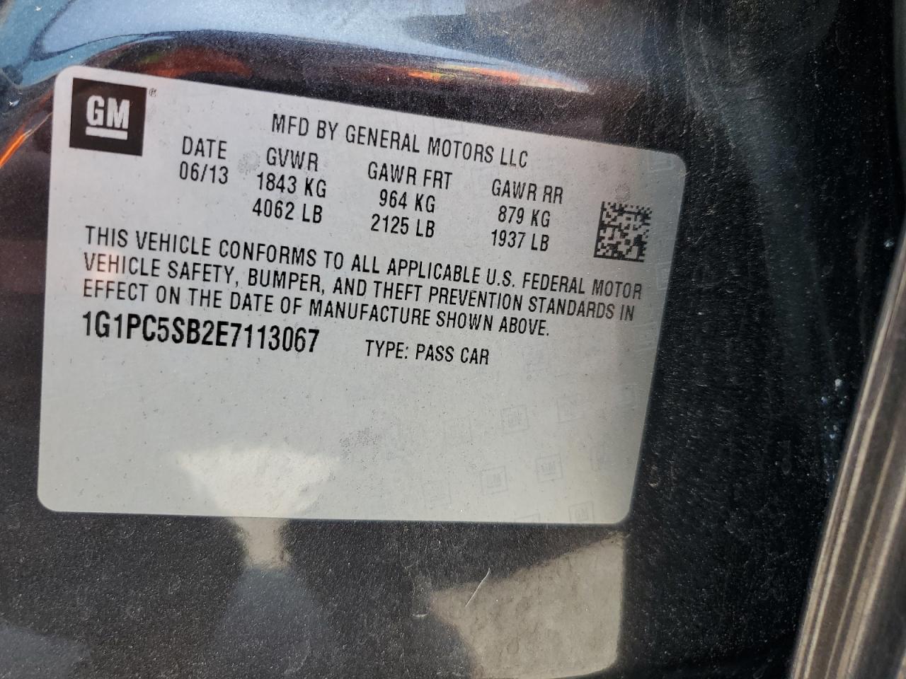 2014 Chevrolet Cruze Lt VIN: 1G1PC5SB2E7113067 Lot: 64833765