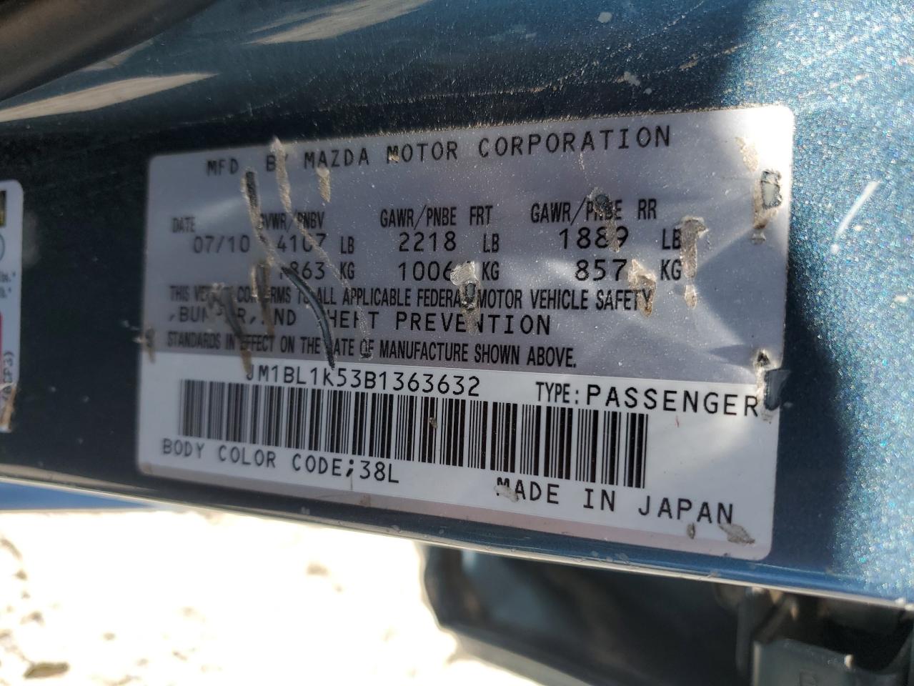 2011 Mazda 3 S VIN: JM1BL1K53B1363632 Lot: 64506645