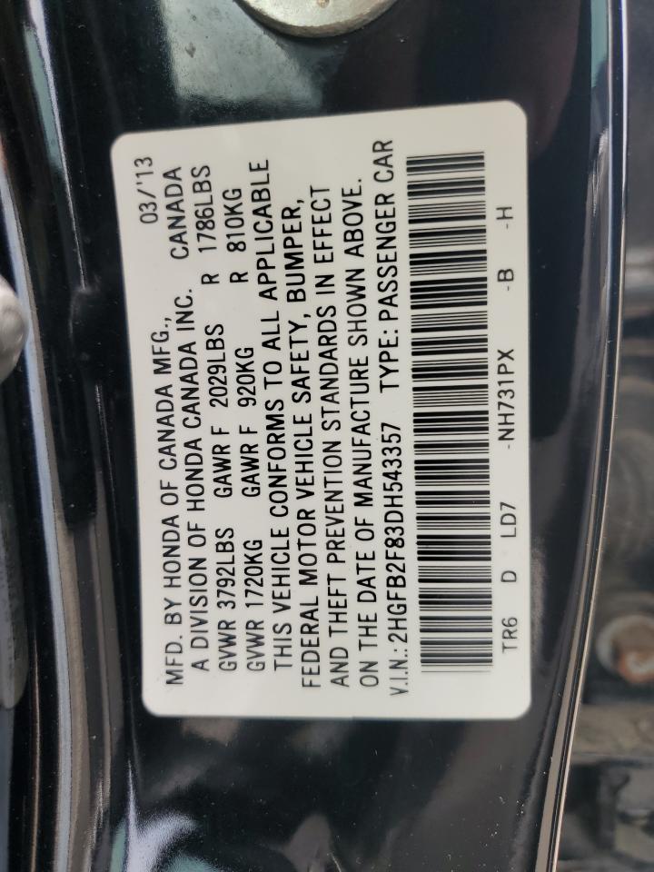 2013 Honda Civic Ex VIN: 2HGFB2F83DH543357 Lot: 62757985
