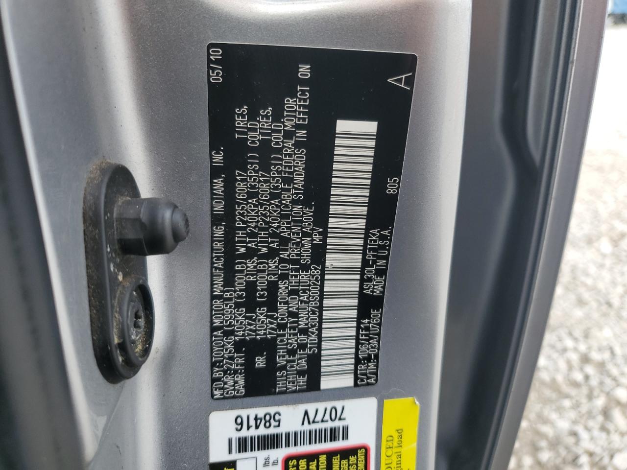 2011 Toyota Sienna Base VIN: 5TDKA3DC7BS002582 Lot: 65008045