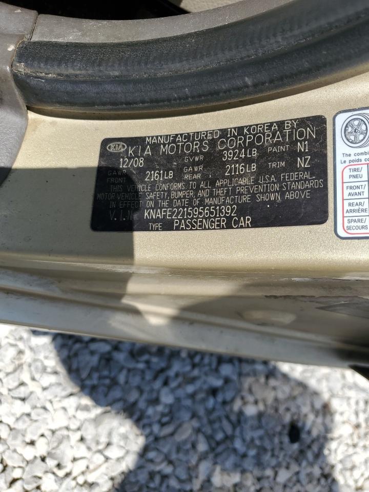 2009 Kia Spectra Ex VIN: KNAFE221595651392 Lot: 63192575