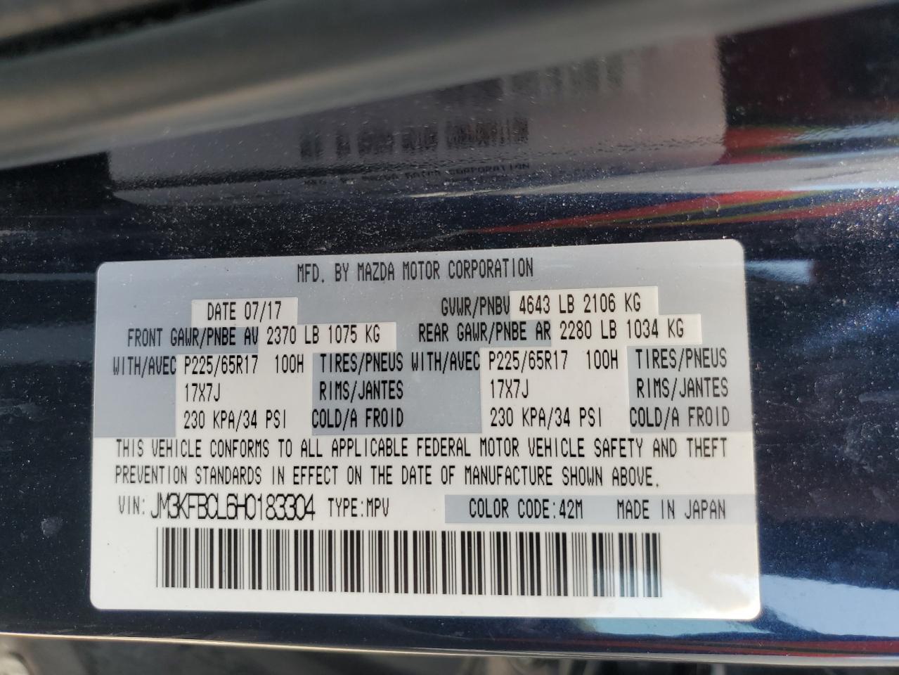 2017 Mazda Cx-5 Touring VIN: JM3KFBCL6H0183304 Lot: 64866835