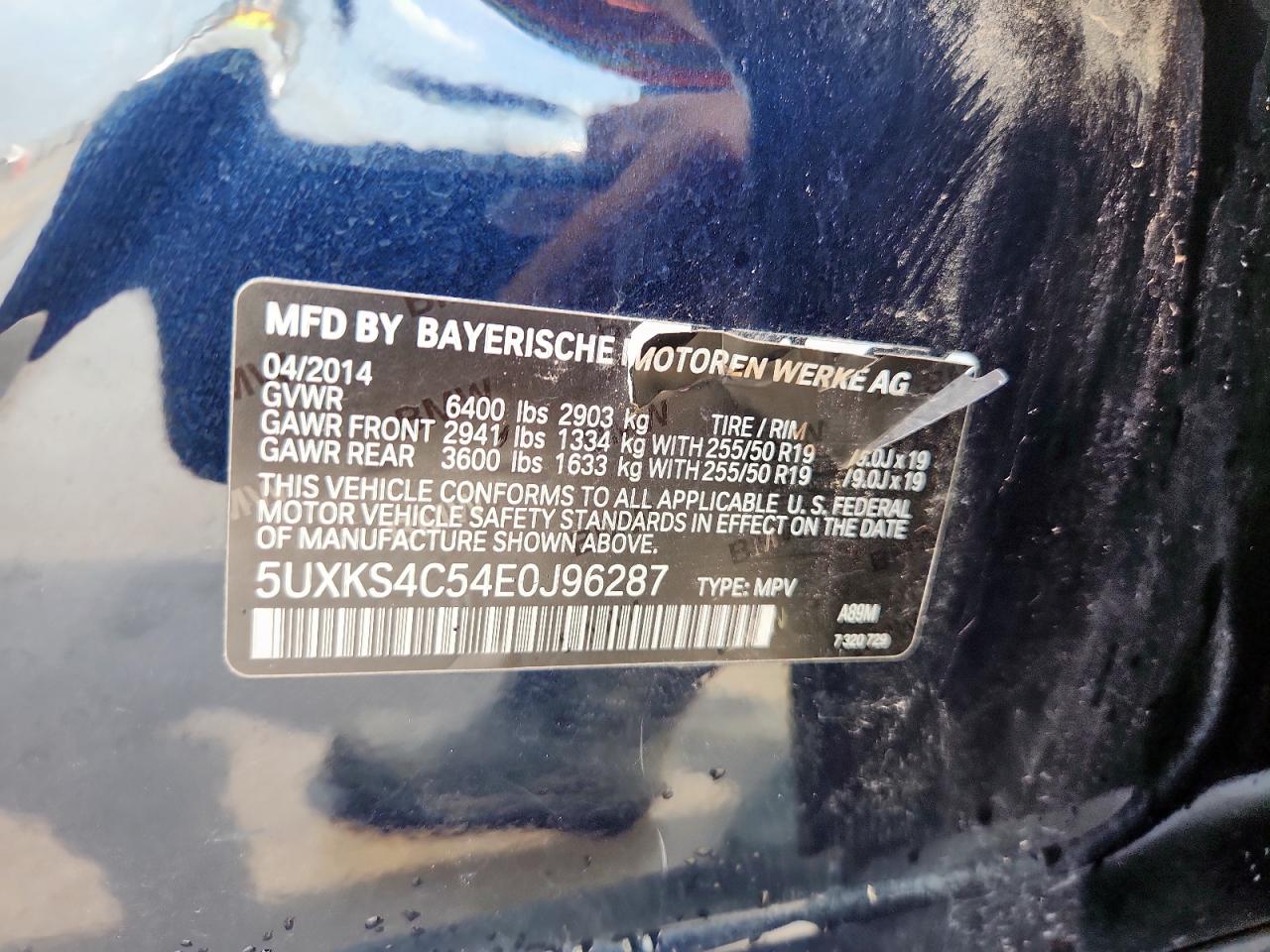 2014 BMW X5 xDrive35D VIN: 5UXKS4C54E0J96287 Lot: 63682525