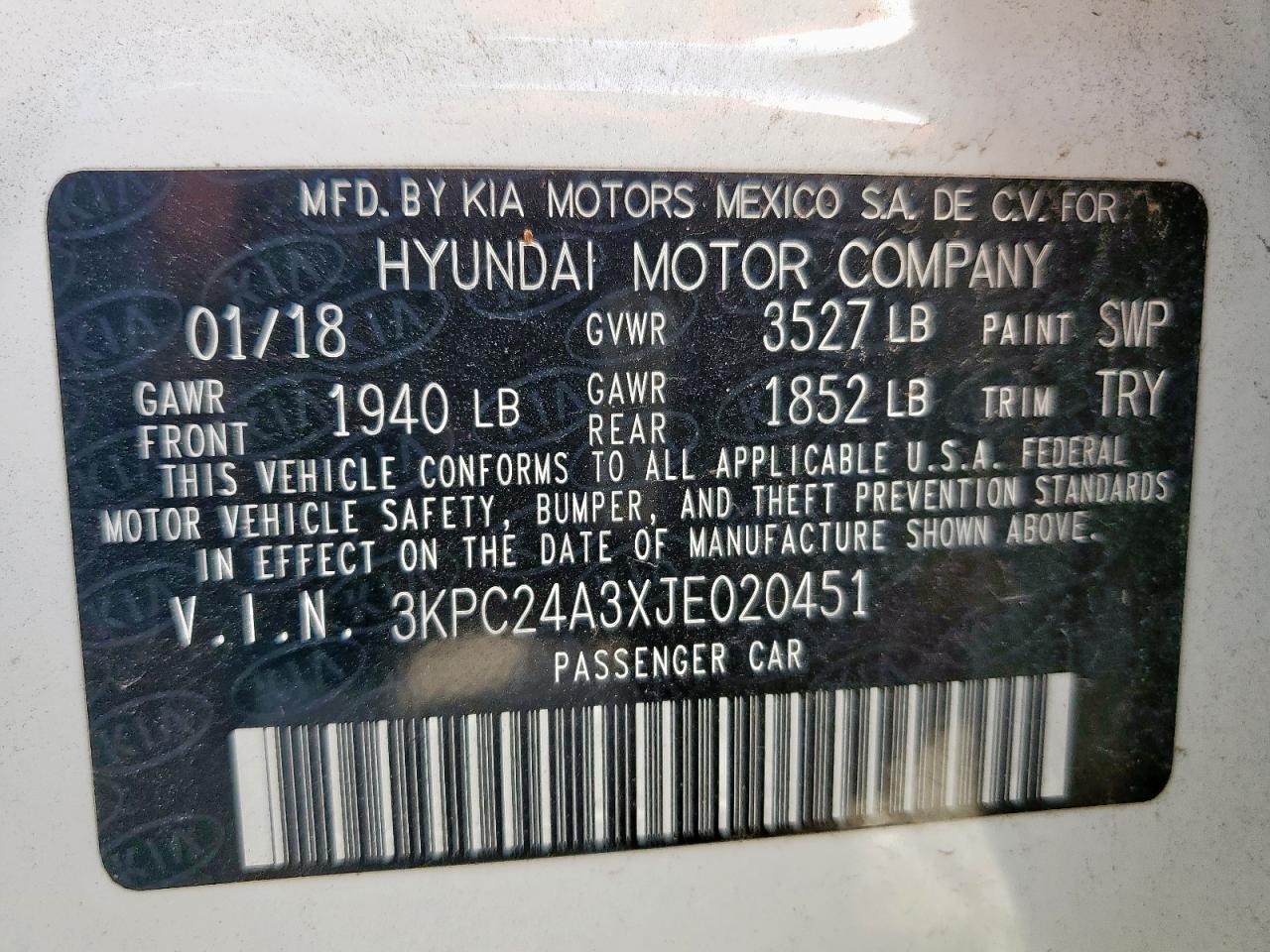 2018 Hyundai Accent Se VIN: 3KPC24A3XJE020451 Lot: 64504825