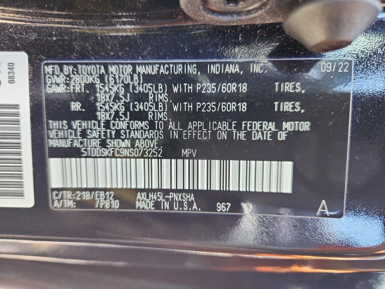 2022 Toyota Sienna Xse VIN: 5TDDSKFC9NS073252 Lot: 64831905
