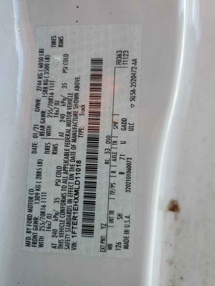 2021 Ford Ranger Xl VIN: 1FTER1EHXMLD11018 Lot: 64383385