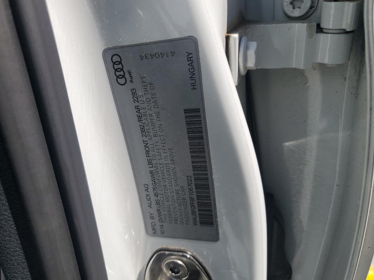 2015 Audi A3 Premium VIN: WAUBFGFF8F1067022 Lot: 63716875