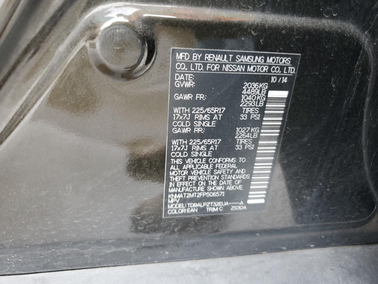 2015 Nissan Rogue S VIN: KNMAT2MT2FP506571 Lot: 65079095
