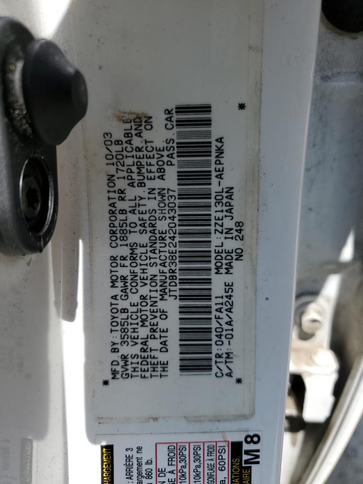 2004 Toyota Corolla Ce VIN: JTDBR38E242043037 Lot: 65016535