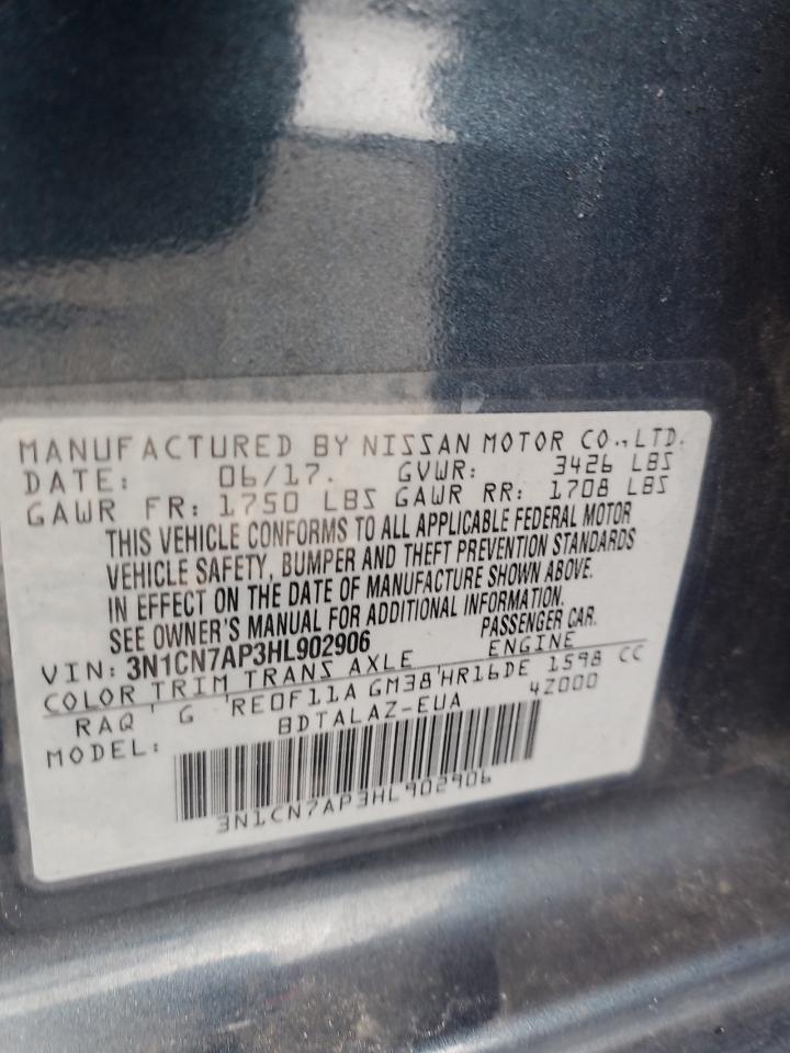 2017 Nissan Versa S VIN: 3N1CN7AP3HL902906 Lot: 64593485