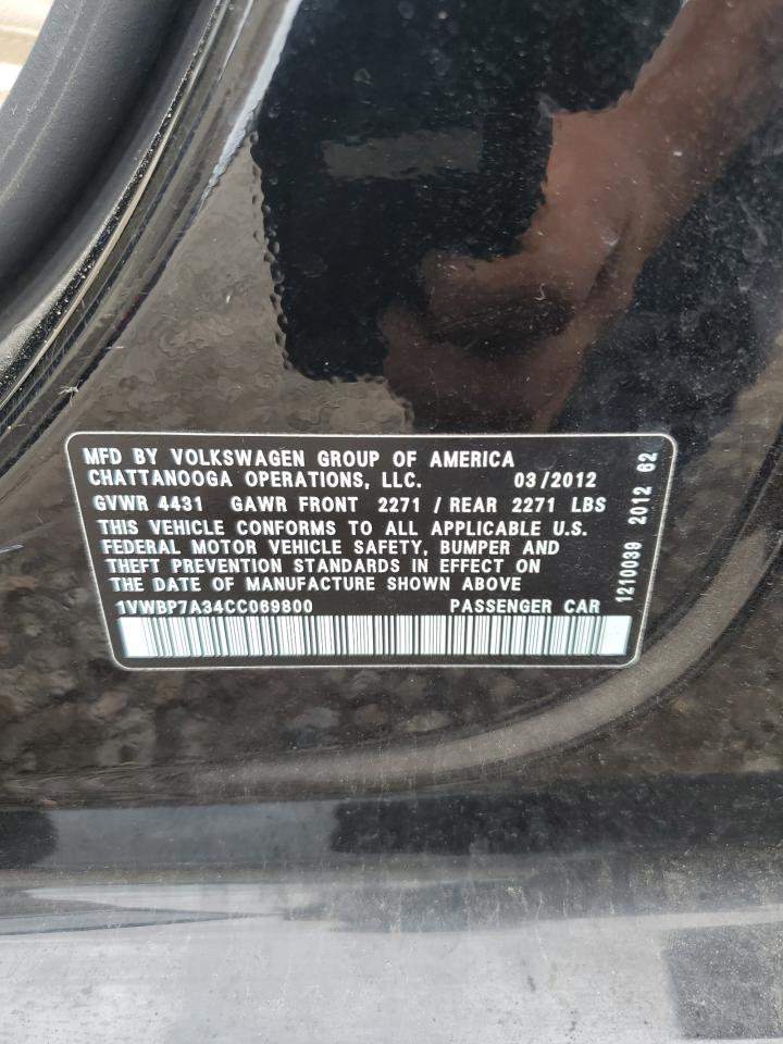 2012 Volkswagen Passat Se VIN: 1VWBP7A34CC069800 Lot: 63807375