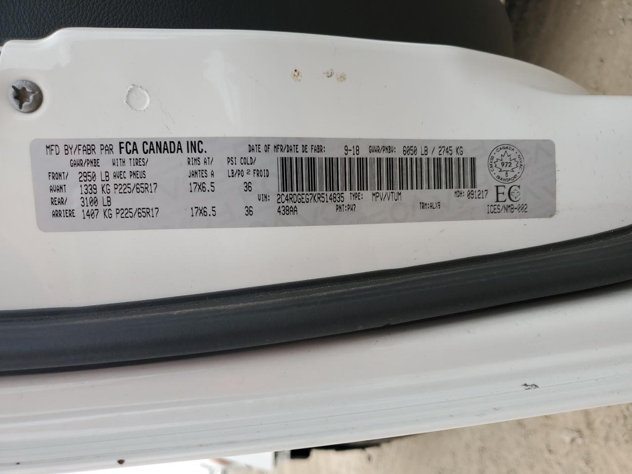 2019 Dodge Grand Caravan Gt VIN: 2C4RDGEG7KR514835 Lot: 62670525