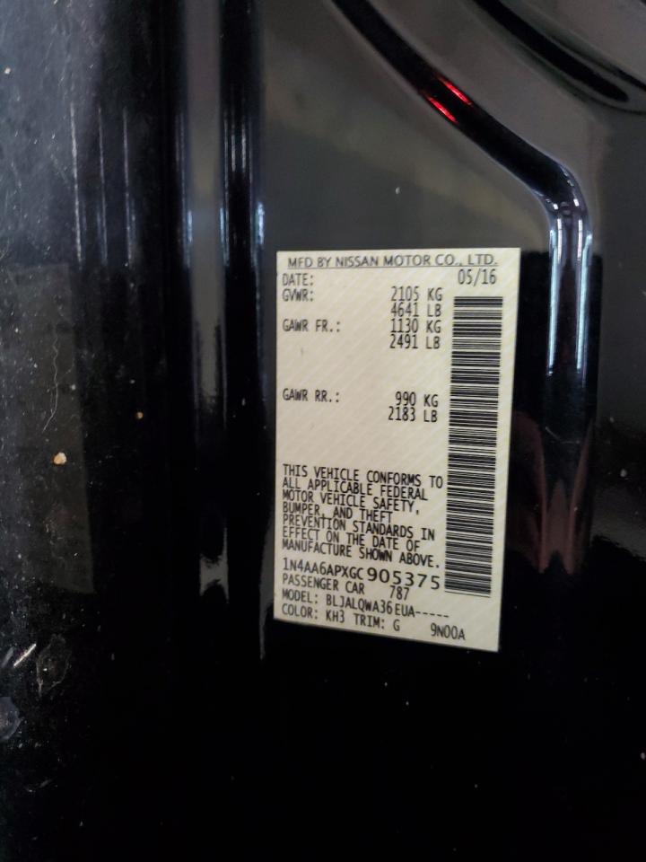 2016 Nissan Maxima 3.5S VIN: 1N4AA6APXGC905375 Lot: 65955485