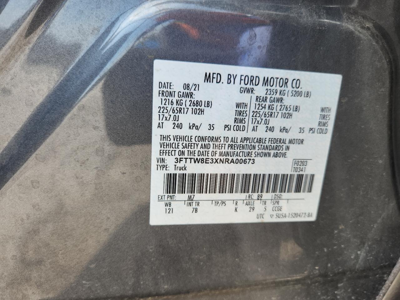 2022 Ford Maverick Xl VIN: 3FTTW8E3XNRA00673 Lot: 64135995