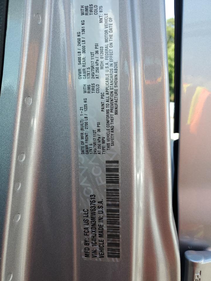 2021 Jeep Wrangler Unlimited Sport VIN: 1C4HJXDN3MW637613 Lot: 63223055