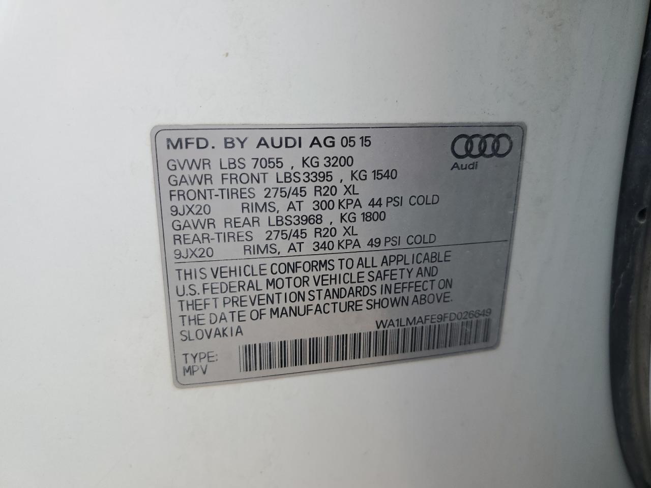 2015 Audi Q7 Tdi Premium Plus VIN: WA1LMAFE9FD026649 Lot: 62853555