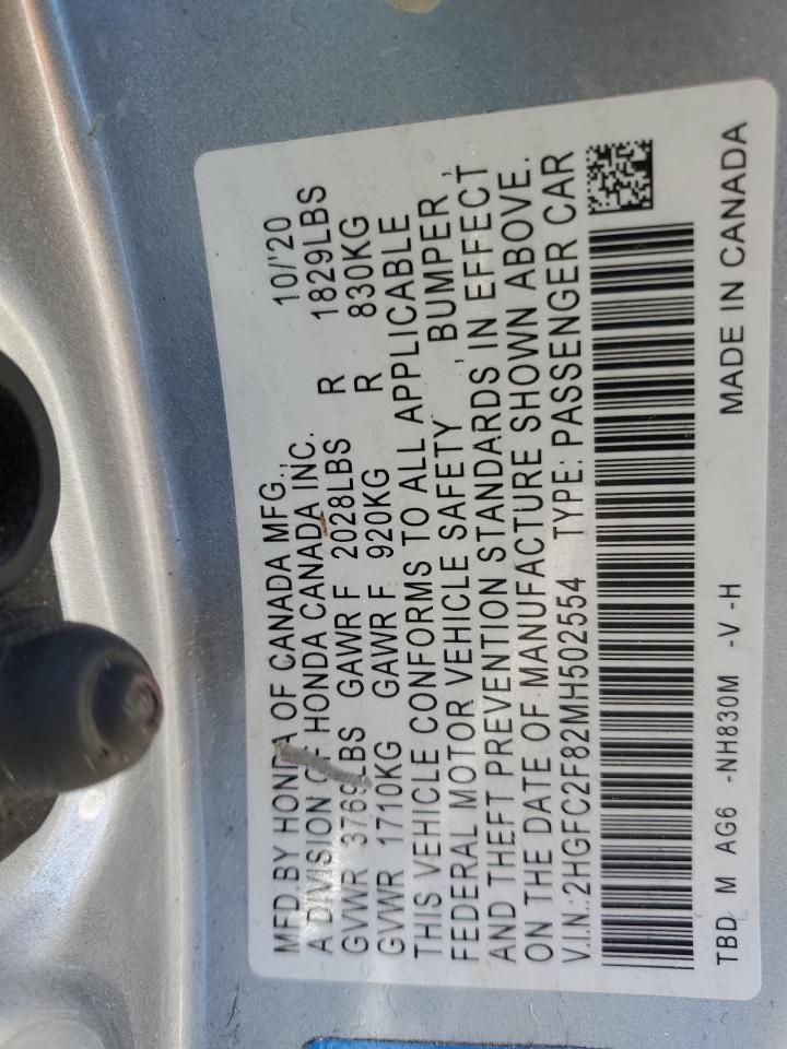 2021 Honda Civic Sport VIN: 2HGFC2F82MH502554 Lot: 63209885