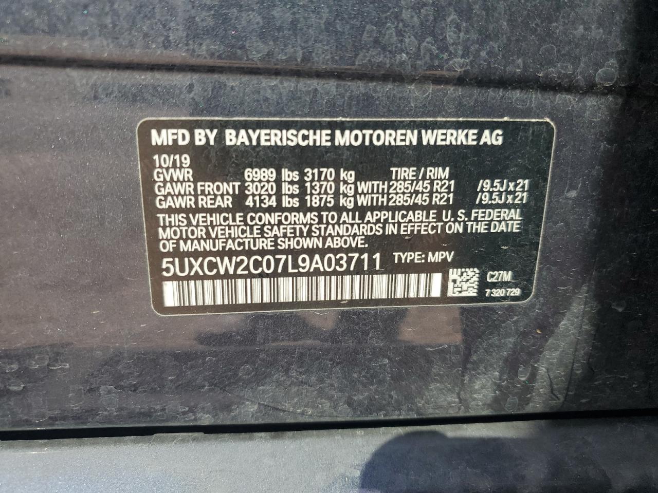 2020 BMW X7 xDrive40I VIN: 5UXCW2C07L9A03711 Lot: 64047095