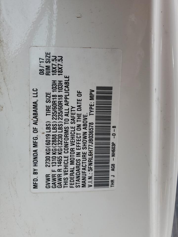 2018 Honda Odyssey Exl VIN: 5FNRL6H77JB036578 Lot: 64891235