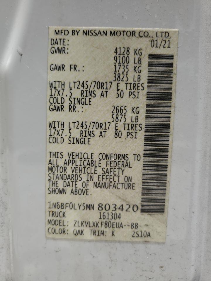 2021 Nissan Nv 2500 S VIN: 1N6BF0LY5MN803420 Lot: 63579565