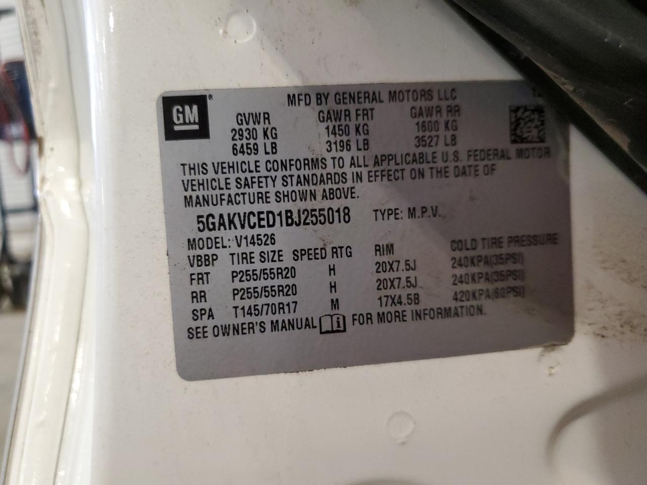 2011 Buick Enclave Cxl VIN: 5GAKVCED1BJ255018 Lot: 63697605