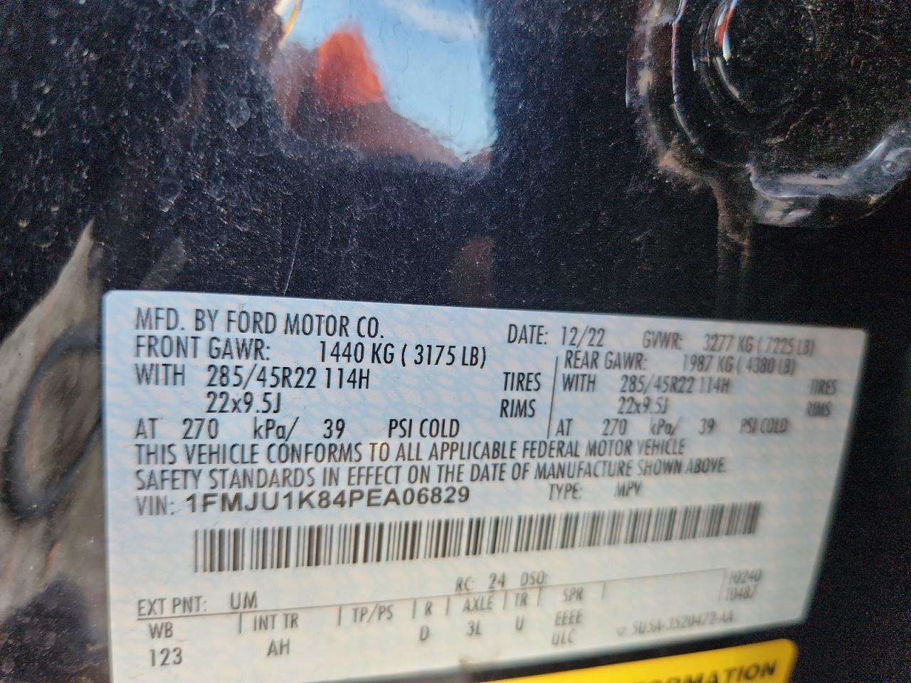 2023 Ford Expedition Limited VIN: 1FMJU1K84PEA06829 Lot: 64646505