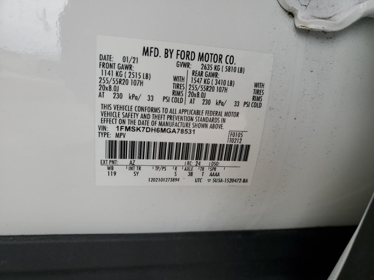 2021 Ford Explorer Xlt VIN: 1FMSK7DH6MGA78531 Lot: 65348475