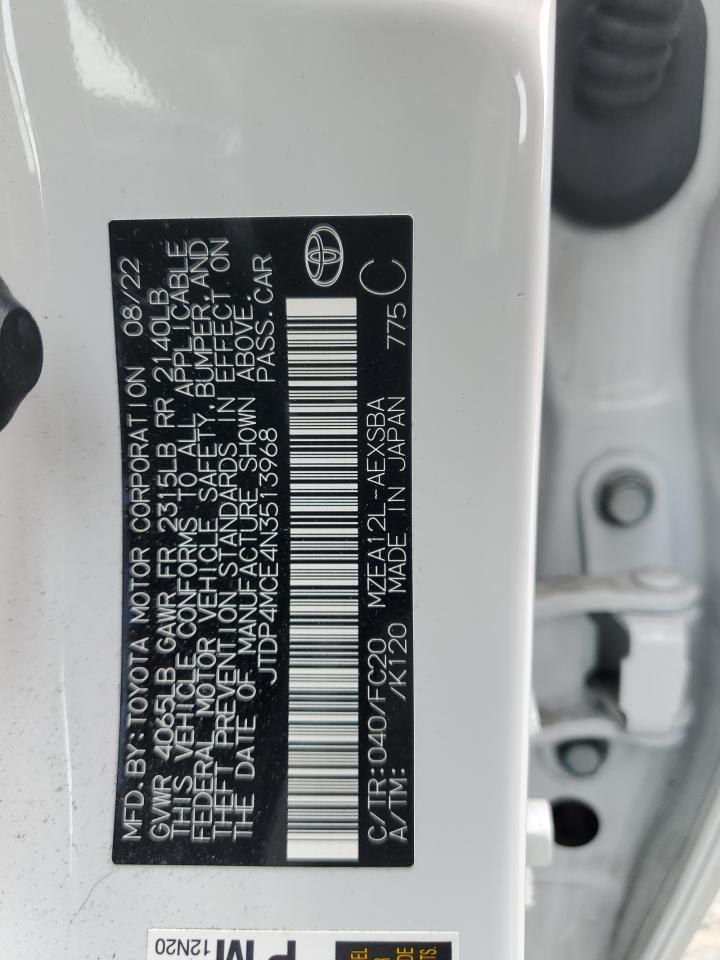 2022 Toyota Corolla Se VIN: JTDP4MCE4N3513968 Lot: 65399515
