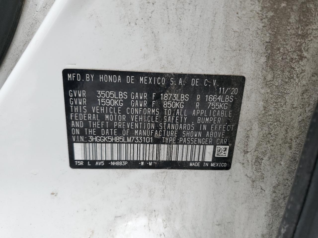 2020 Honda Fit Ex VIN: 3HGGK5H85LM733101 Lot: 64902965