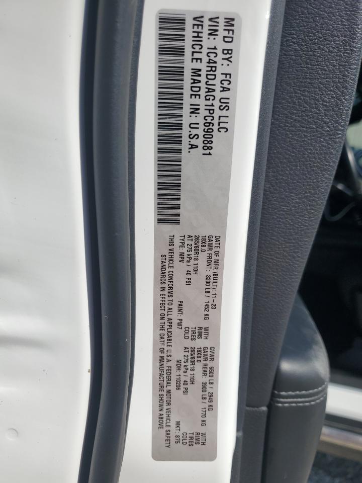 2023 Dodge Durango Sxt VIN: 1C4RDJAG1PC690881 Lot: 63253775
