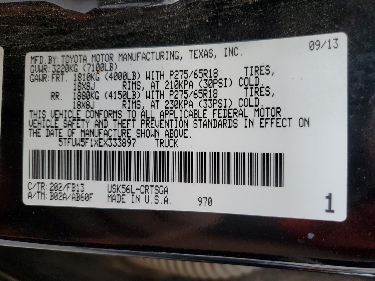 2014 Toyota Tundra Double Cab Sr VIN: 5TFUW5F1XEX333897 Lot: 65595515