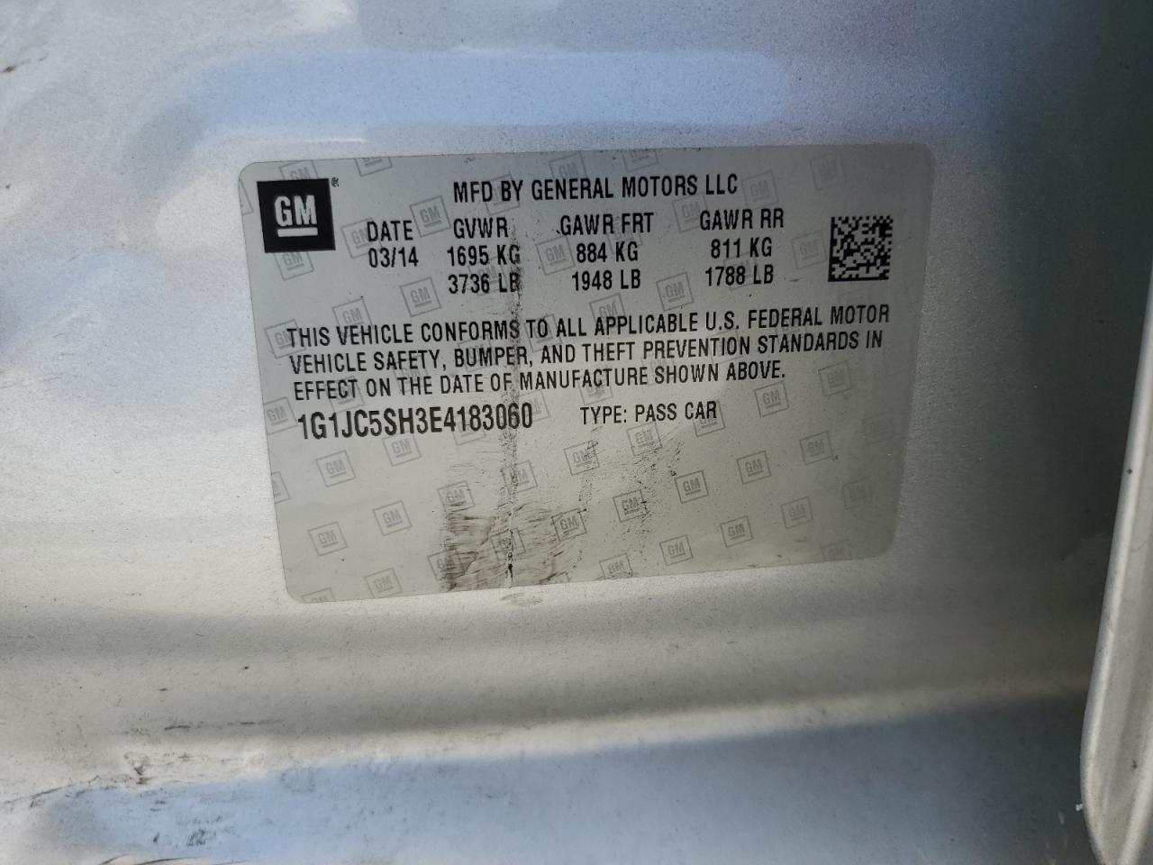2014 Chevrolet Sonic Lt VIN: 1G1JC5SH3E4183060 Lot: 63488585