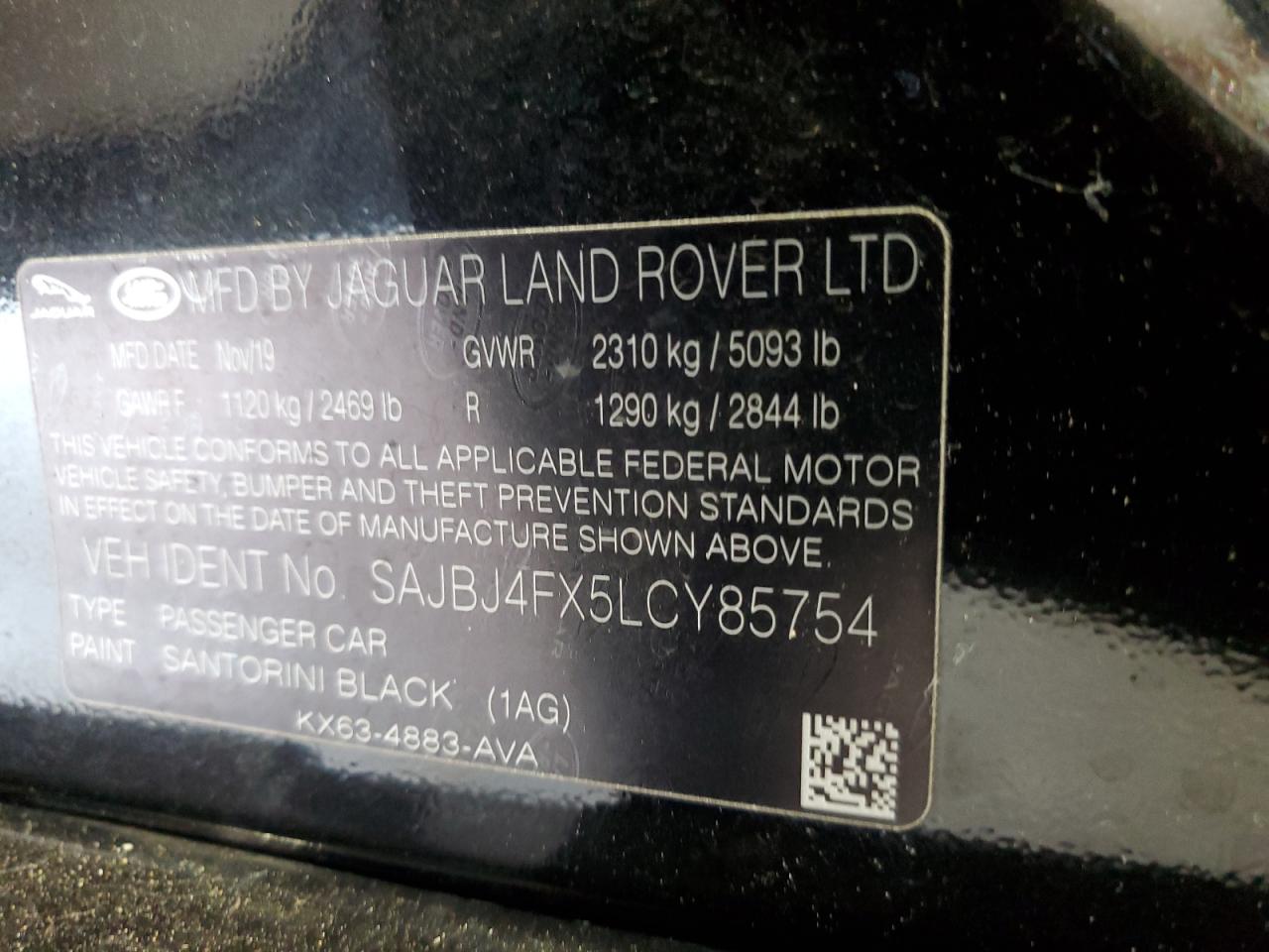 sajbj4fx5lcy85754 SAJBJ4FX5LCY85754 2020 Jaguar Xf Premium