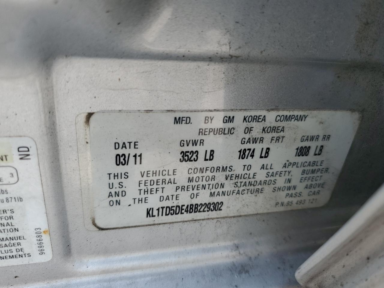 kl1td5de4bb229302 KL1TD5DE4BB229302 2011 Chevrolet Aveo Ls