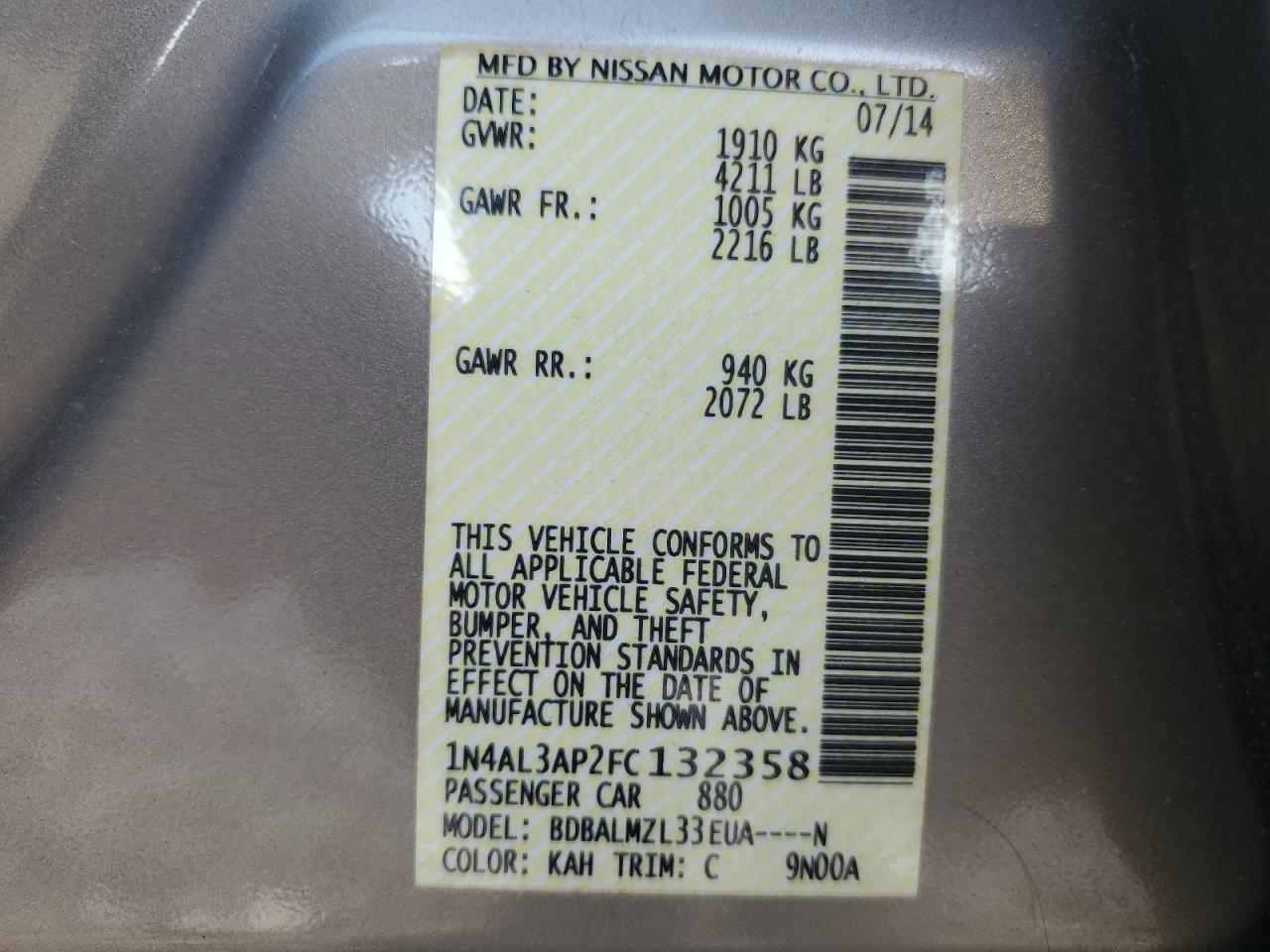 1N4AL3AP2FC132358 2015 Nissan Altima 2.5