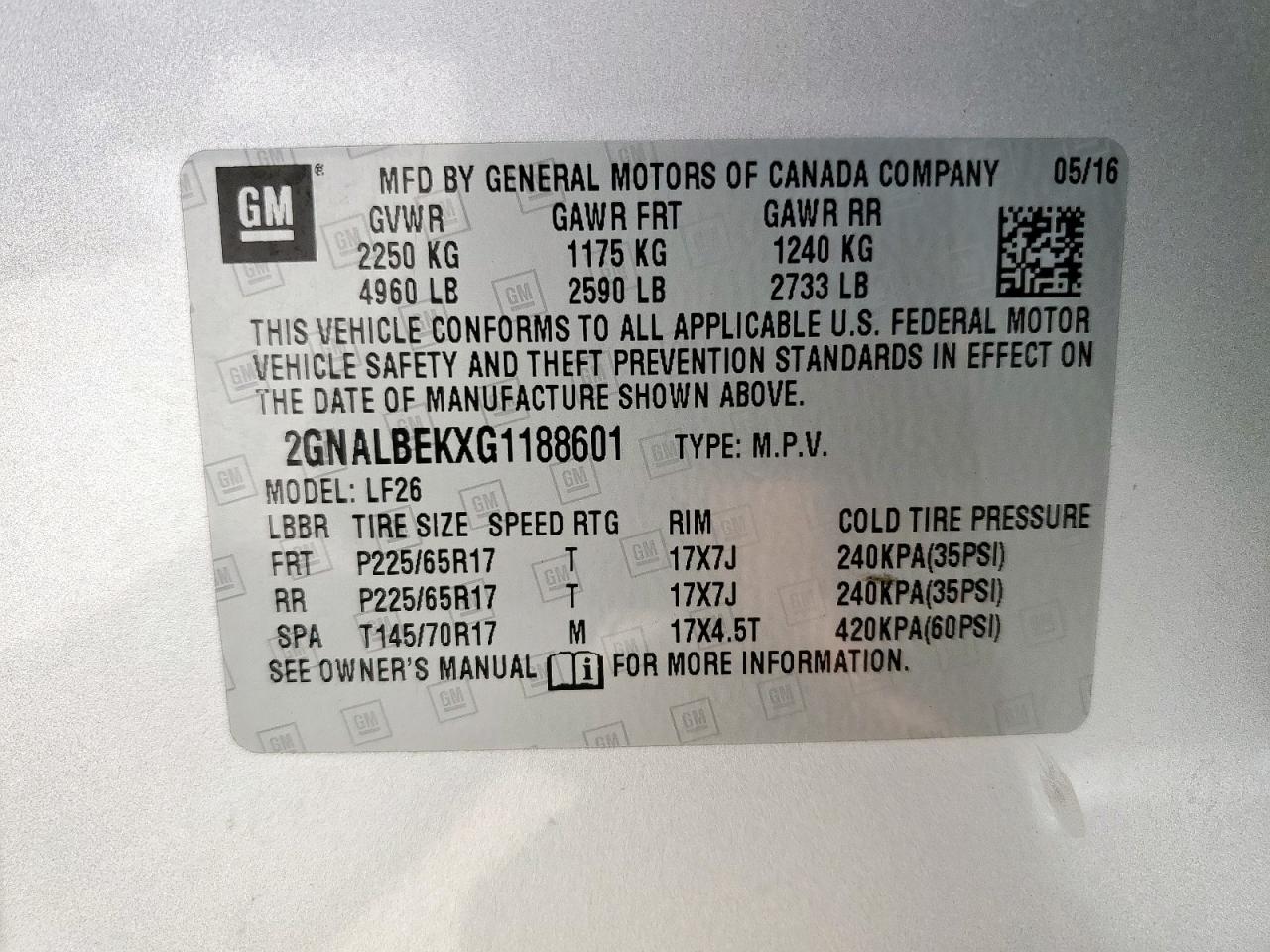 2016 Chevrolet Equinox Ls VIN: 2GNALBEKXG1188601 Lot: 63876045
