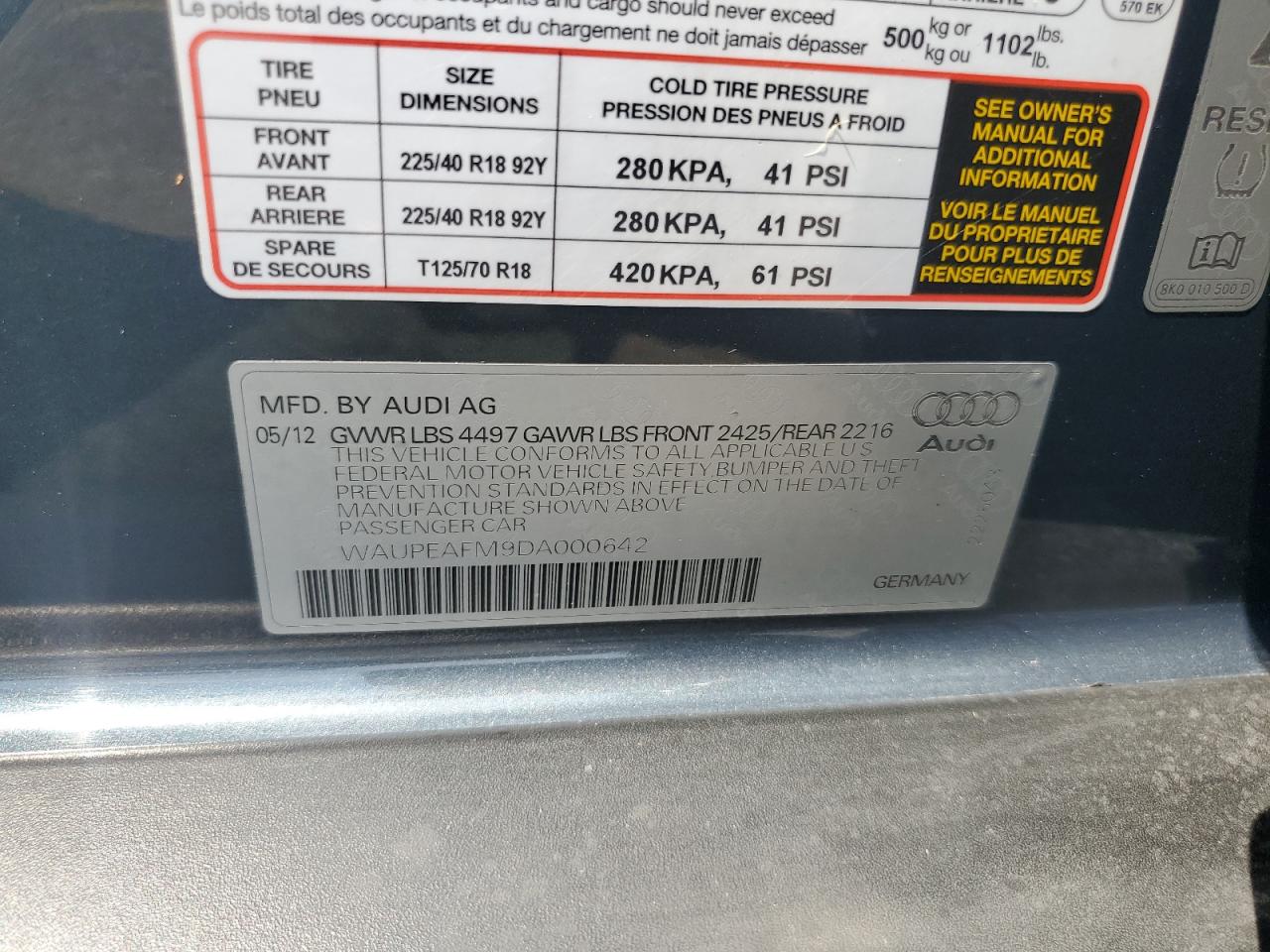 2013 Audi A3 Premium Plus VIN: WAUPEAFM9DA000642 Lot: 63746875
