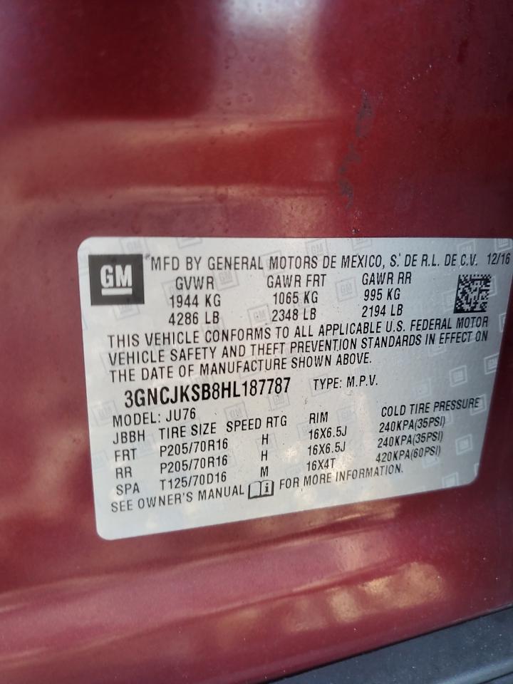 2017 Chevrolet Trax Ls VIN: 3GNCJKSB8HL187787 Lot: 65990645