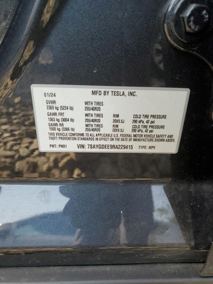 2024 Tesla Model Y VIN: 7SAYGDEE9RA229415 Lot: 65658365