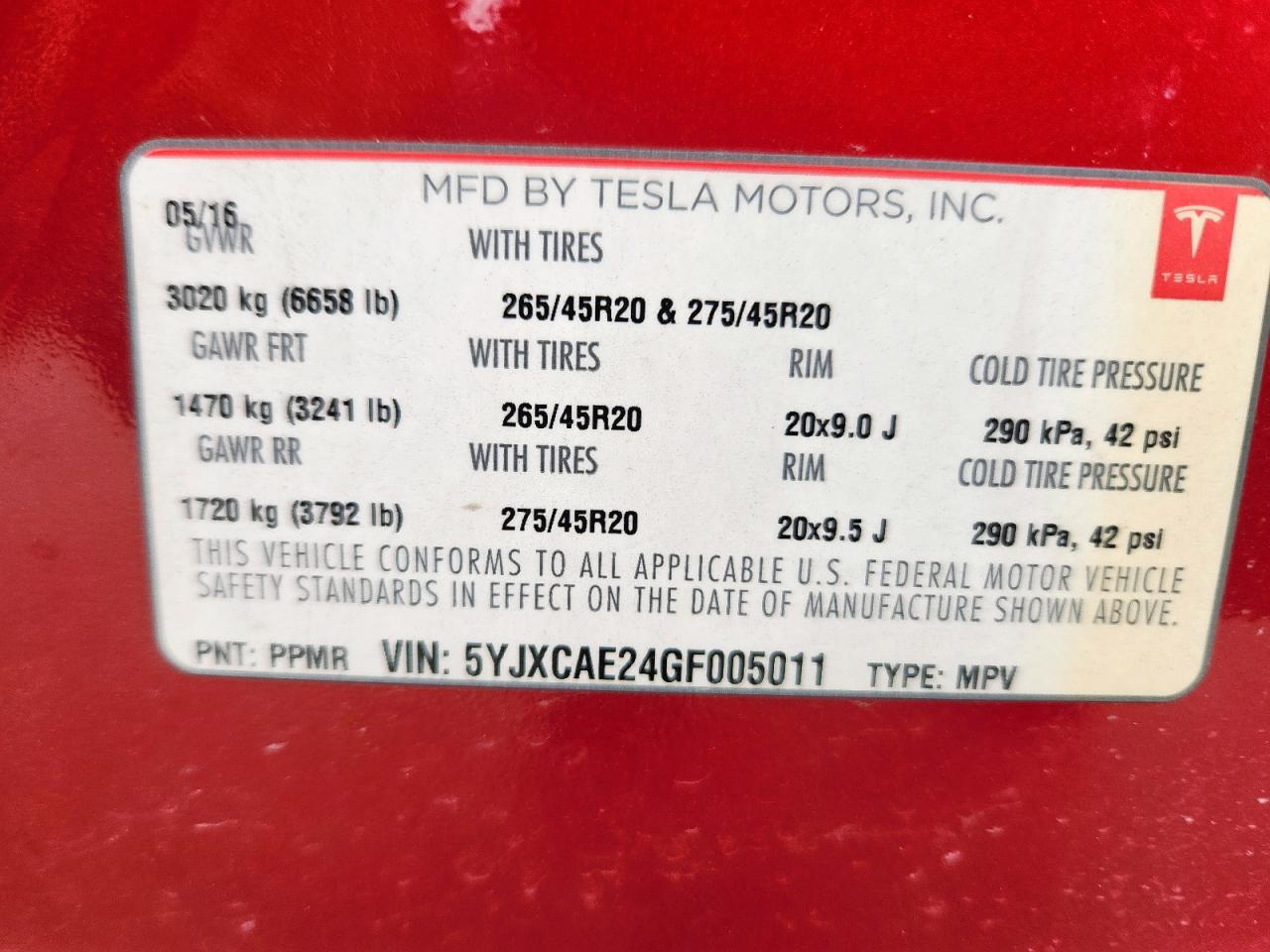 2016 Tesla Model X VIN: 5YJXCAE24GF005011 Lot: 63473885